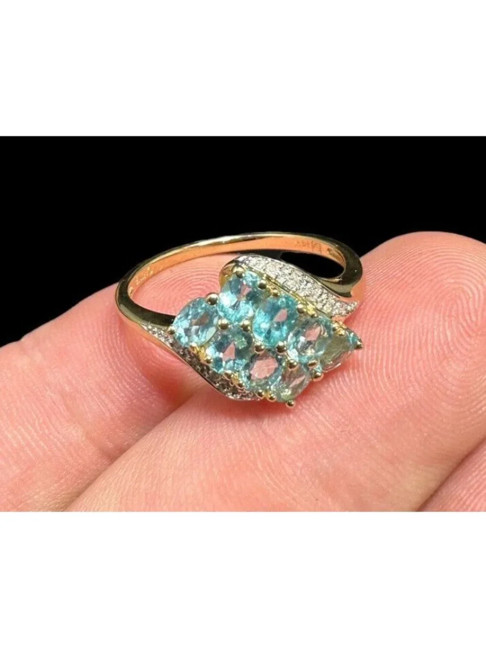 Michelle Albala 14k Ring Pronged Sky Blue Topaz And Pave Diamond Size 10 Signed